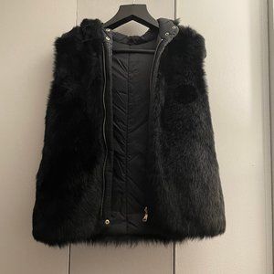 Massimo Dutti rabbit fur reversible vest with hood